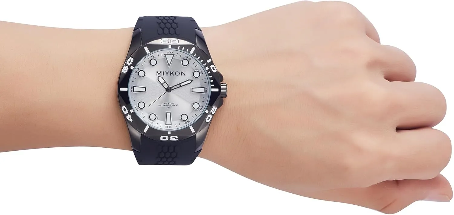 Miykon Dive Watches for Men | Casual Sports Analog Watch Men with Genuine Comfortable Silicone Band | Ion Polished, Luminous Hands, Scratch Resistant Glass, Japanese Quartz, 100ft Water Resistant