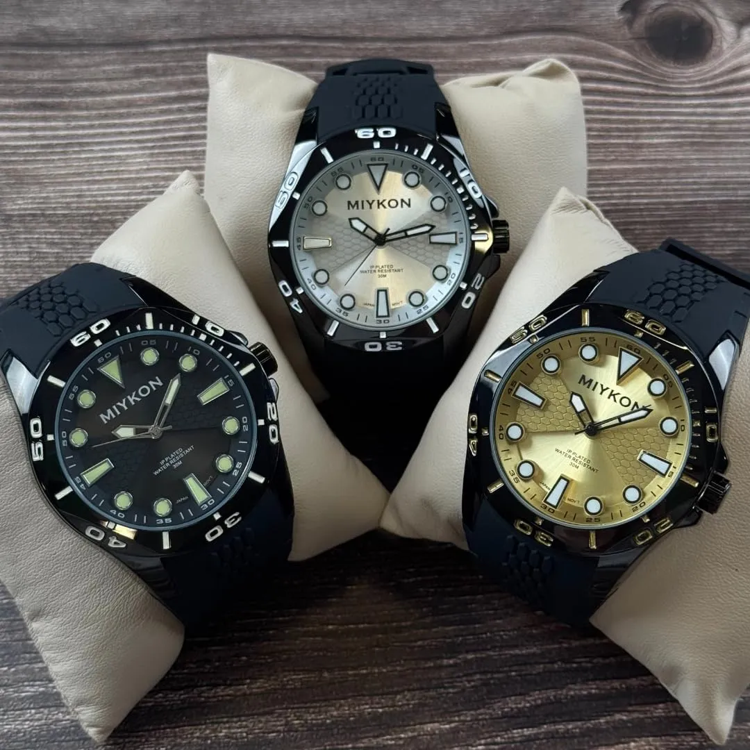 Miykon Dive Watches for Men | Casual Sports Analog Watch Men with Genuine Comfortable Silicone Band | Ion Polished, Luminous Hands, Scratch Resistant Glass, Japanese Quartz, 100ft Water Resistant