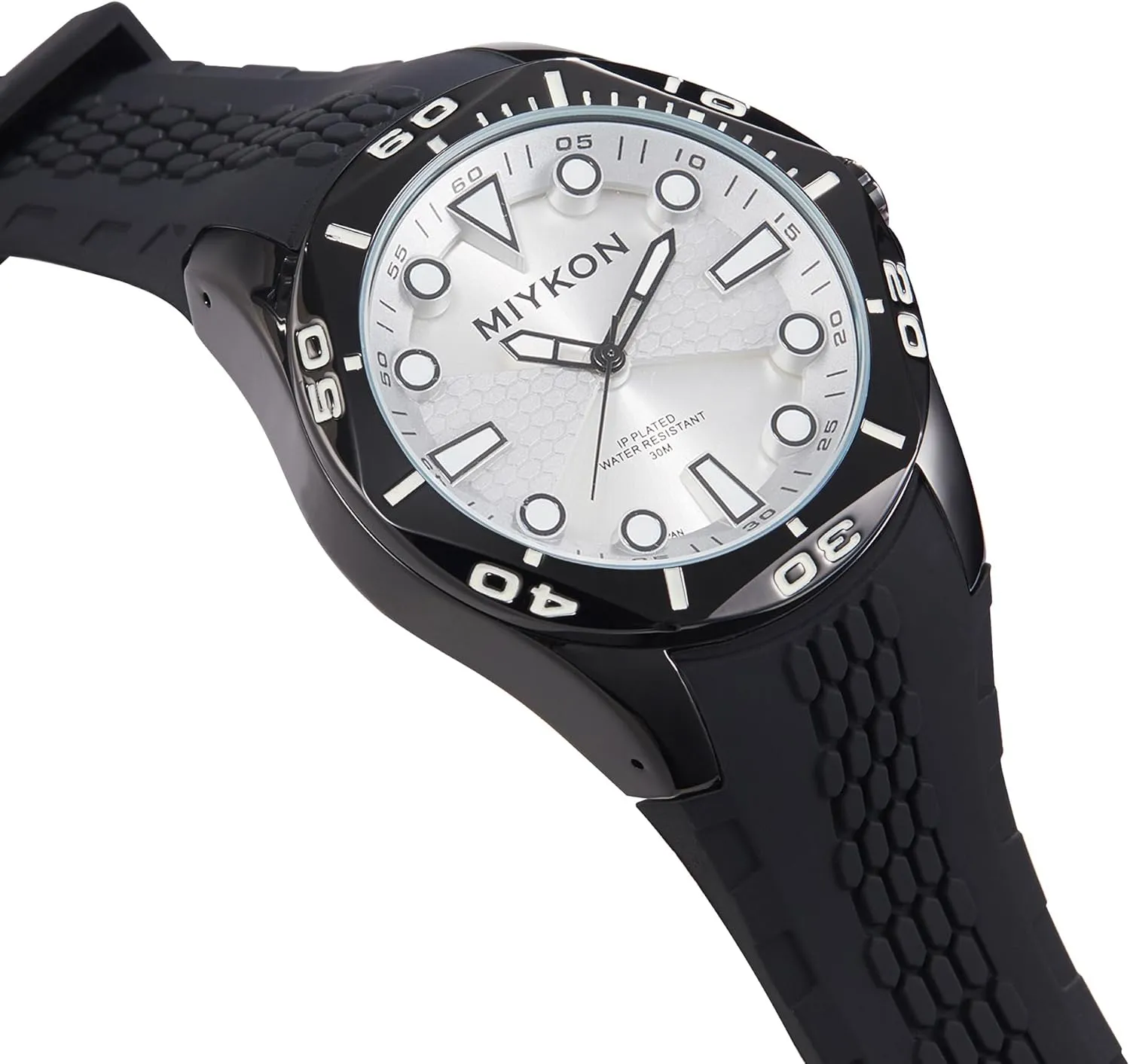 Miykon Dive Watches for Men | Casual Sports Analog Watch Men with Genuine Comfortable Silicone Band | Ion Polished, Luminous Hands, Scratch Resistant Glass, Japanese Quartz, 100ft Water Resistant
