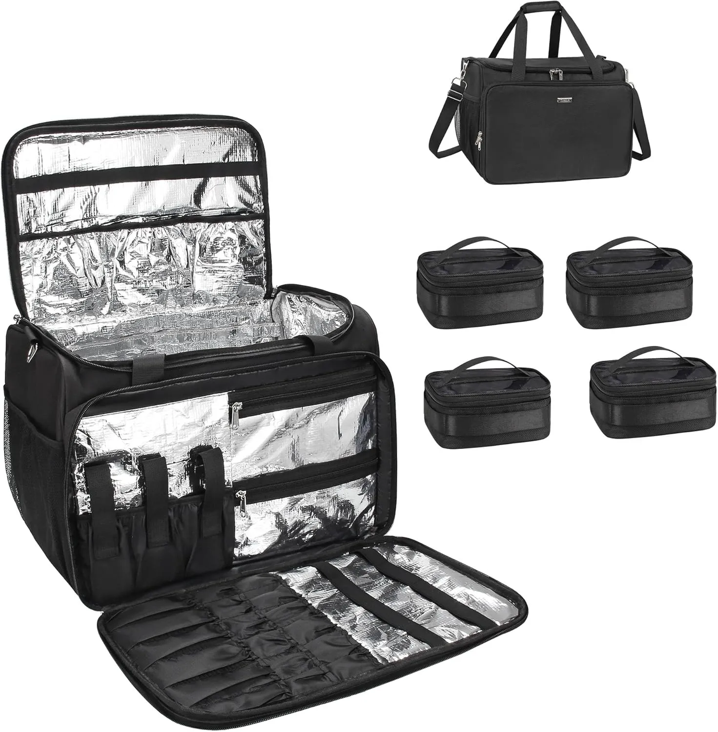 MONSTINA Professional Hairdressing Bag with 4 small bag, Toiletry Travel Bag, Cosmetics Beauty Hairdresser Bag with Shoulder Strap, Hair Makeup Salon Organizer Bag for Barber Insulation Material