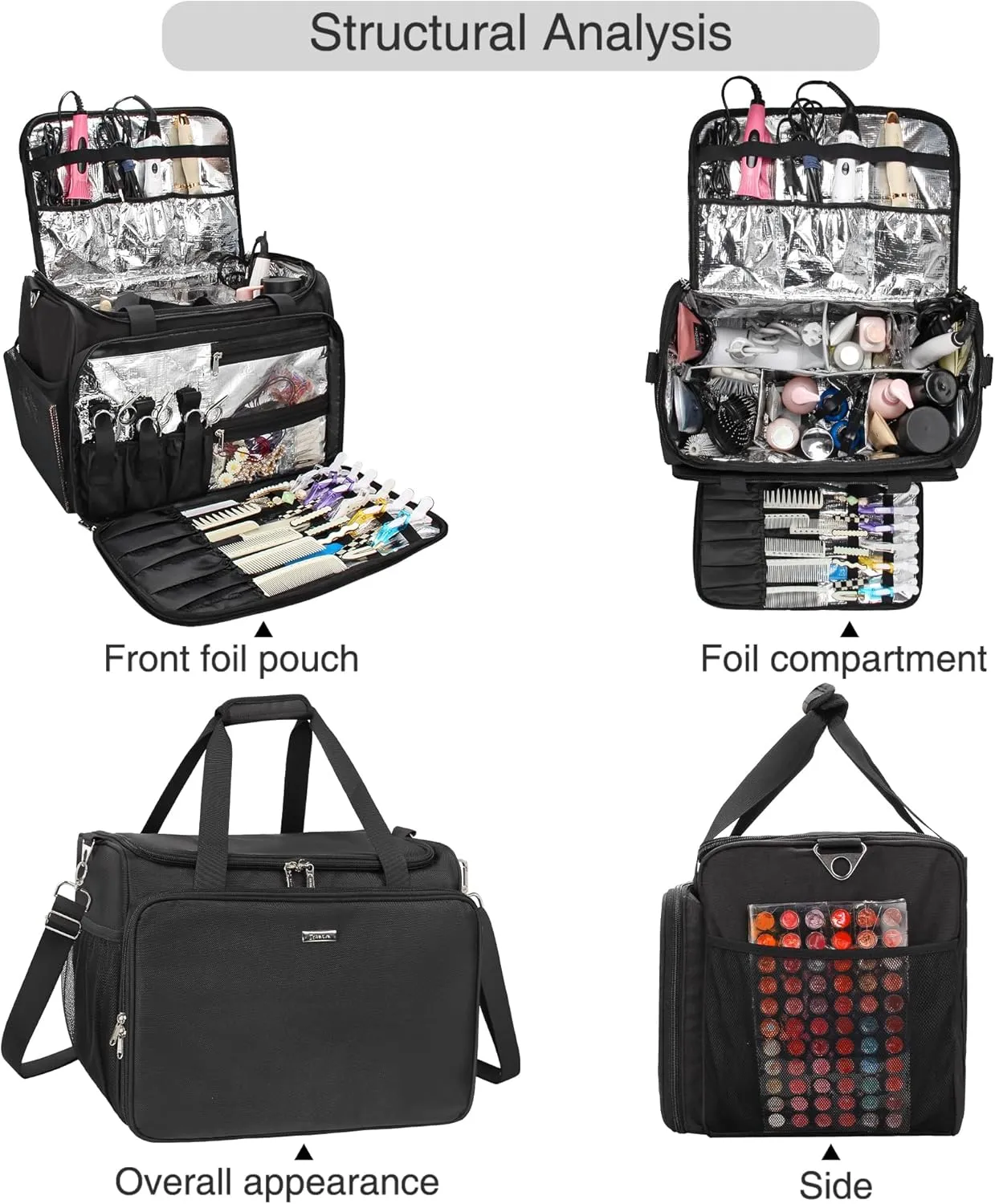 MONSTINA Professional Hairdressing Bag,Hairstylist Travel Bag,Cosmetics Beauty Hairdresser Bag with Shoulder Strap,Hair Makeup Salon Organizer Bag for Barber Insulation Material