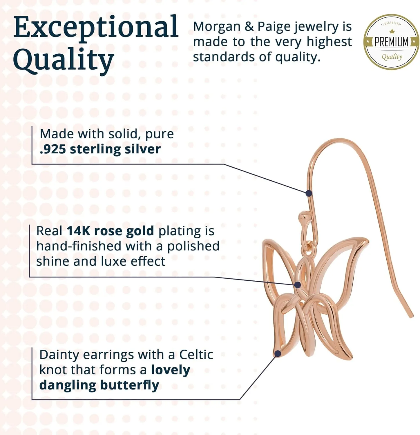 MORGAN & PAIGE .925 Sterling Silver Oxidized, 18K Yellow Gold or 14K Rose Gold Plated Butterfly Celtic Knot Dangle or Stud Earrings for Women - Hypoallergenic Sterling Silver Earrings, Gifts for Her