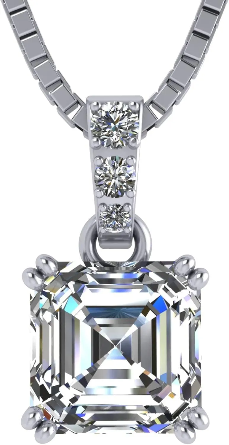 NANA Jewels Asscher Cut CZ Simulated Diamond Solitaire Necklace Sterling Silver