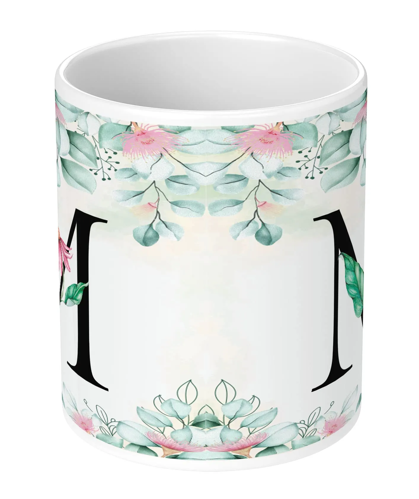 NH10 DESIGNS Colorful Floral Alphabet Letter M Printed Coffee Mug for Girls Boys Friends Love Kids Best Gift for Birthday Anniversary Initial Letter M,350 Millilitre, Ceramic