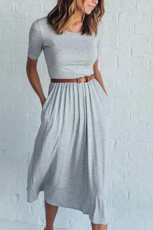 O Neck Short Sleeve Pockets Dress