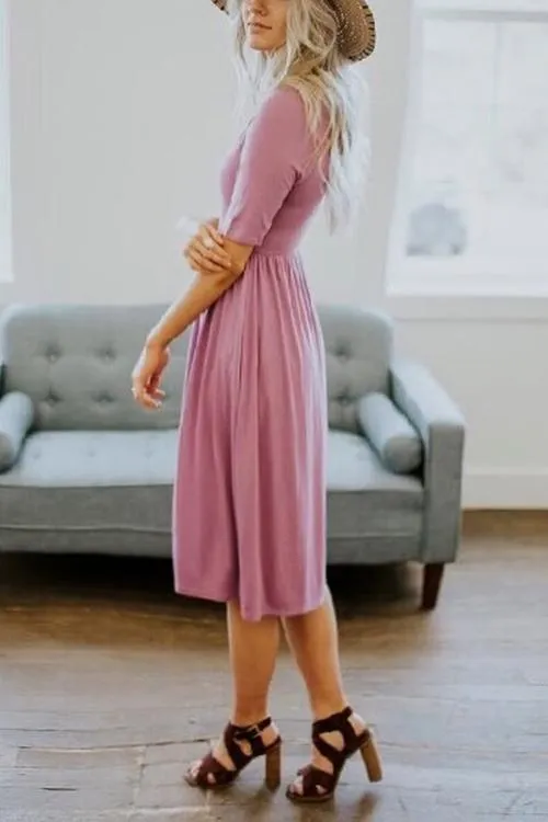 O Neck Short Sleeve Pockets Dress