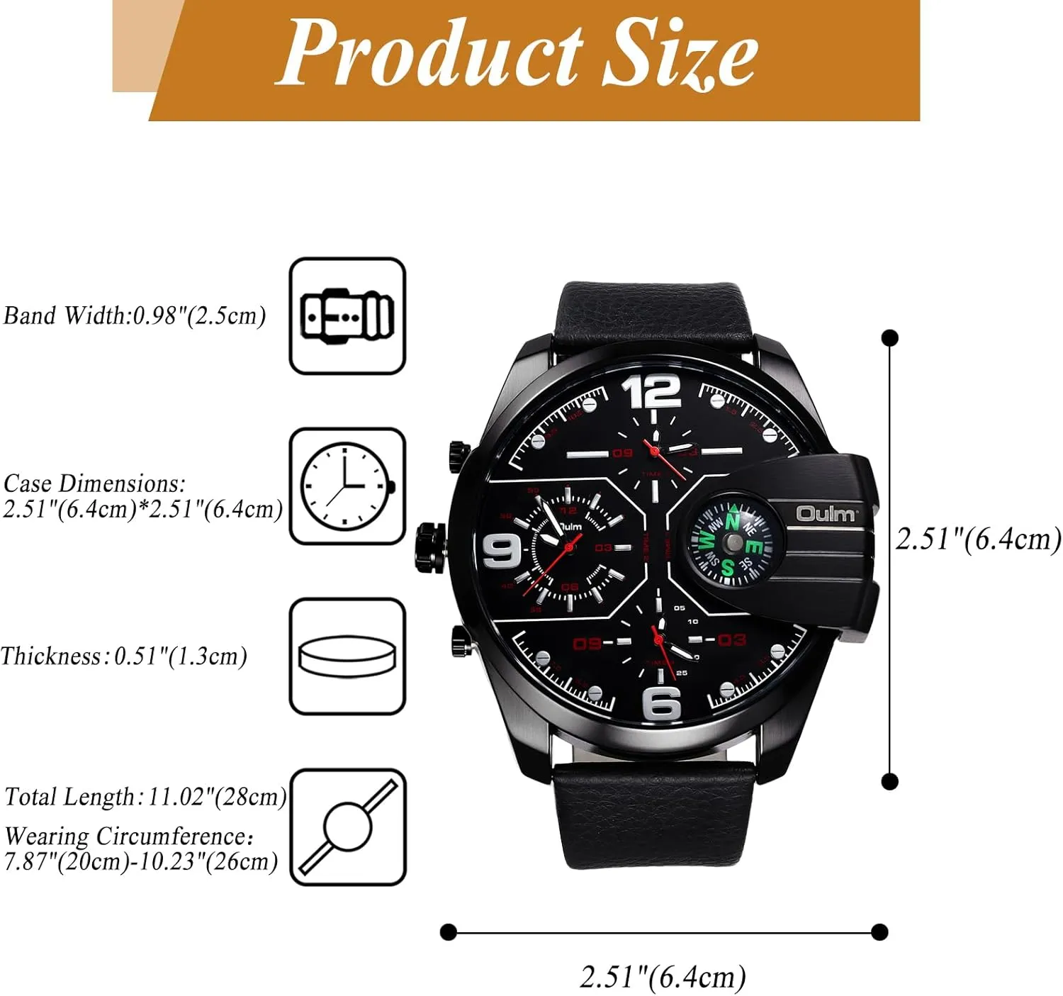 OIDEA Mens Watches: Big Dial 3 Time Display Compass Decoration Analog Quartz Wrist Watches for Men Business Casual Fashion Elegant Dress Watch with PU Leather Strap