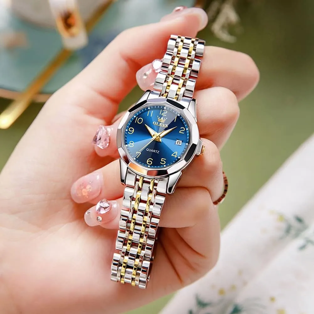 OLEVS Women's Wrist Watches, Small Wrist Stainless Steel Watch for Women, Fashion Dress Analog Quartz Ladies Watch