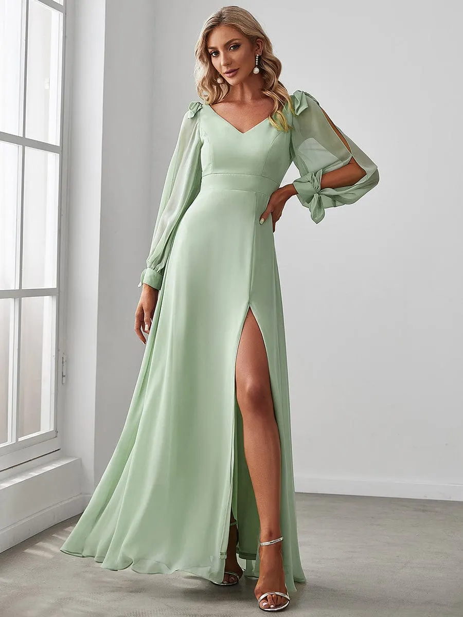 Open Lantern Sleeve A-Line Mother of the Bride Dress
