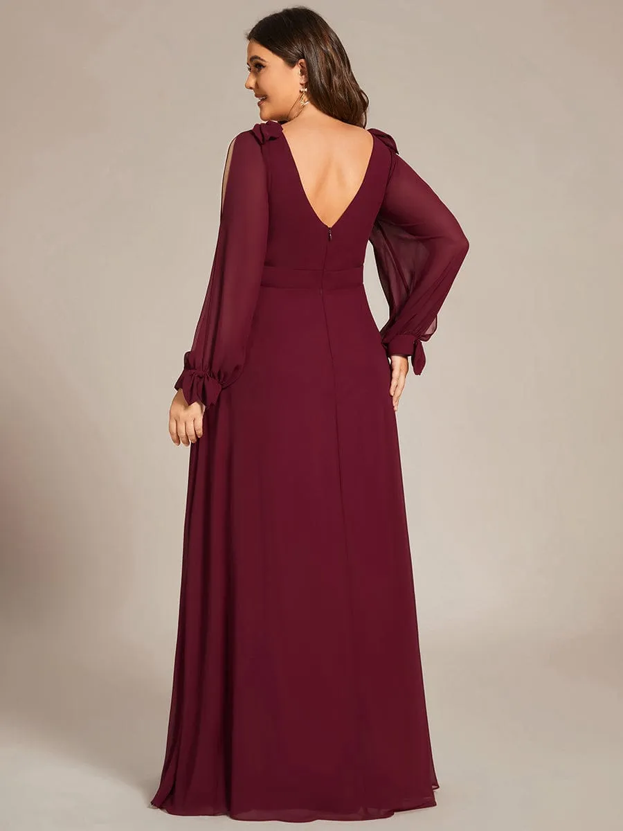 Open Lantern Sleeve A-Line Mother of the Bride Dress