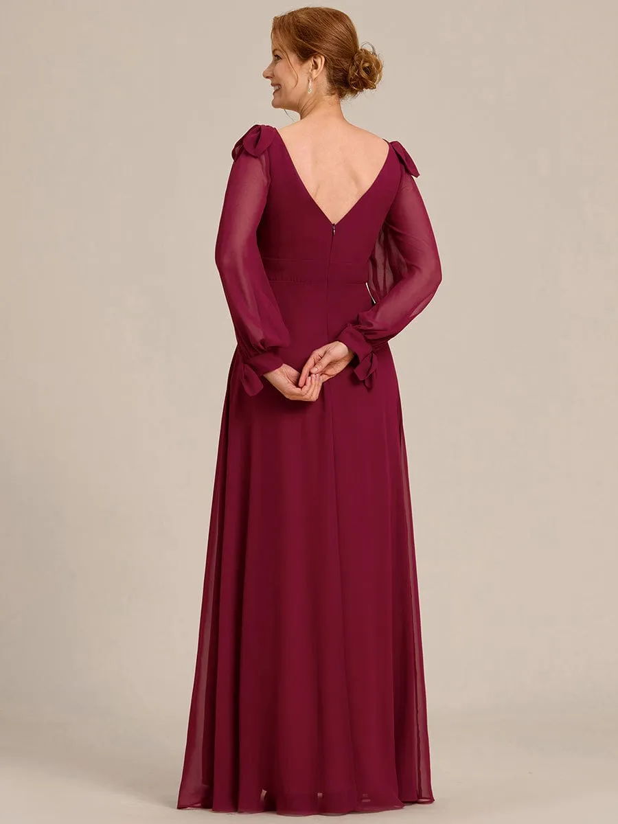 Open Lantern Sleeve A-Line Mother of the Bride Dress