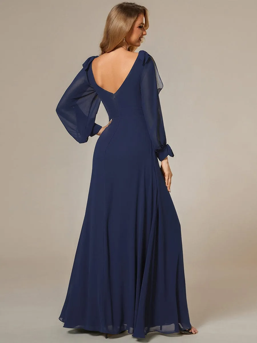 Open Lantern Sleeve A-Line Mother of the Bride Dress