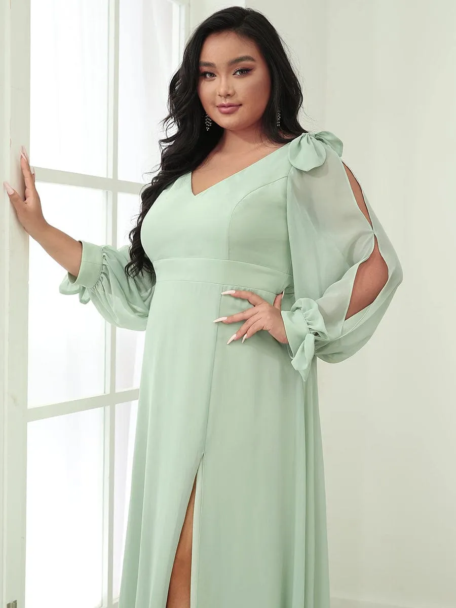 Open Lantern Sleeve A-Line Mother of the Bride Dress