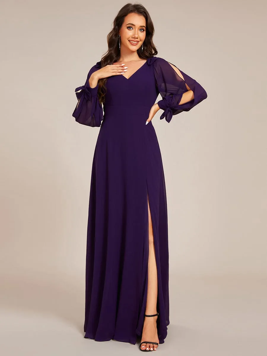 Open Lantern Sleeve A-Line Mother of the Bride Dress