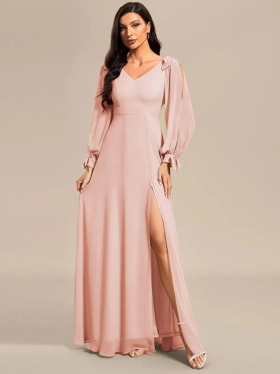 Open Lantern Sleeve A-Line Mother of the Bride Dress
