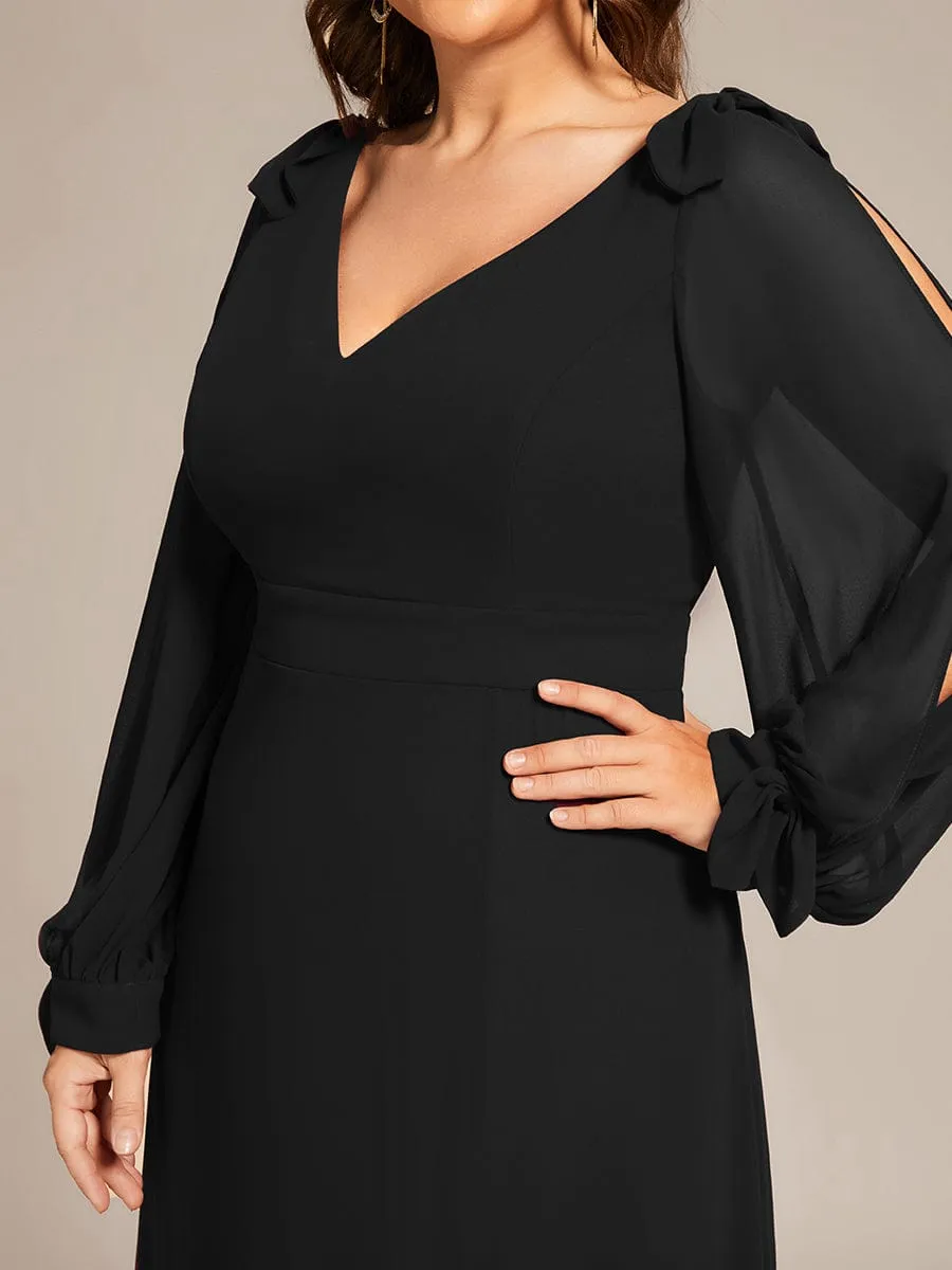 Open Lantern Sleeve A-Line Mother of the Bride Dress