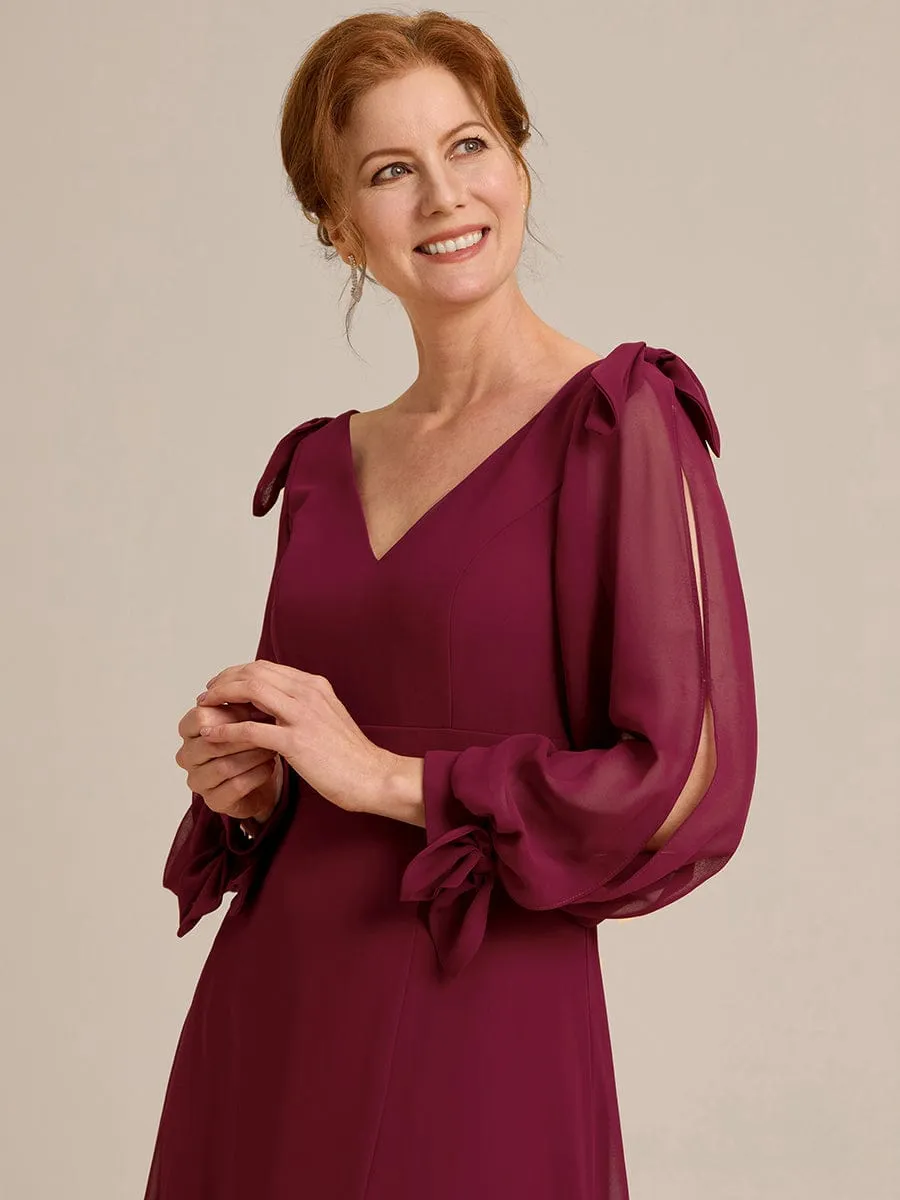 Open Lantern Sleeve A-Line Mother of the Bride Dress
