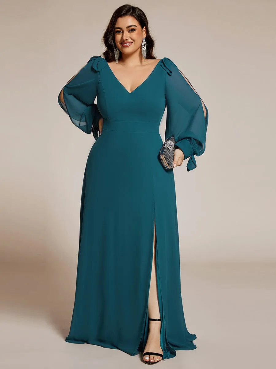 Open Lantern Sleeve A-Line Mother of the Bride Dress