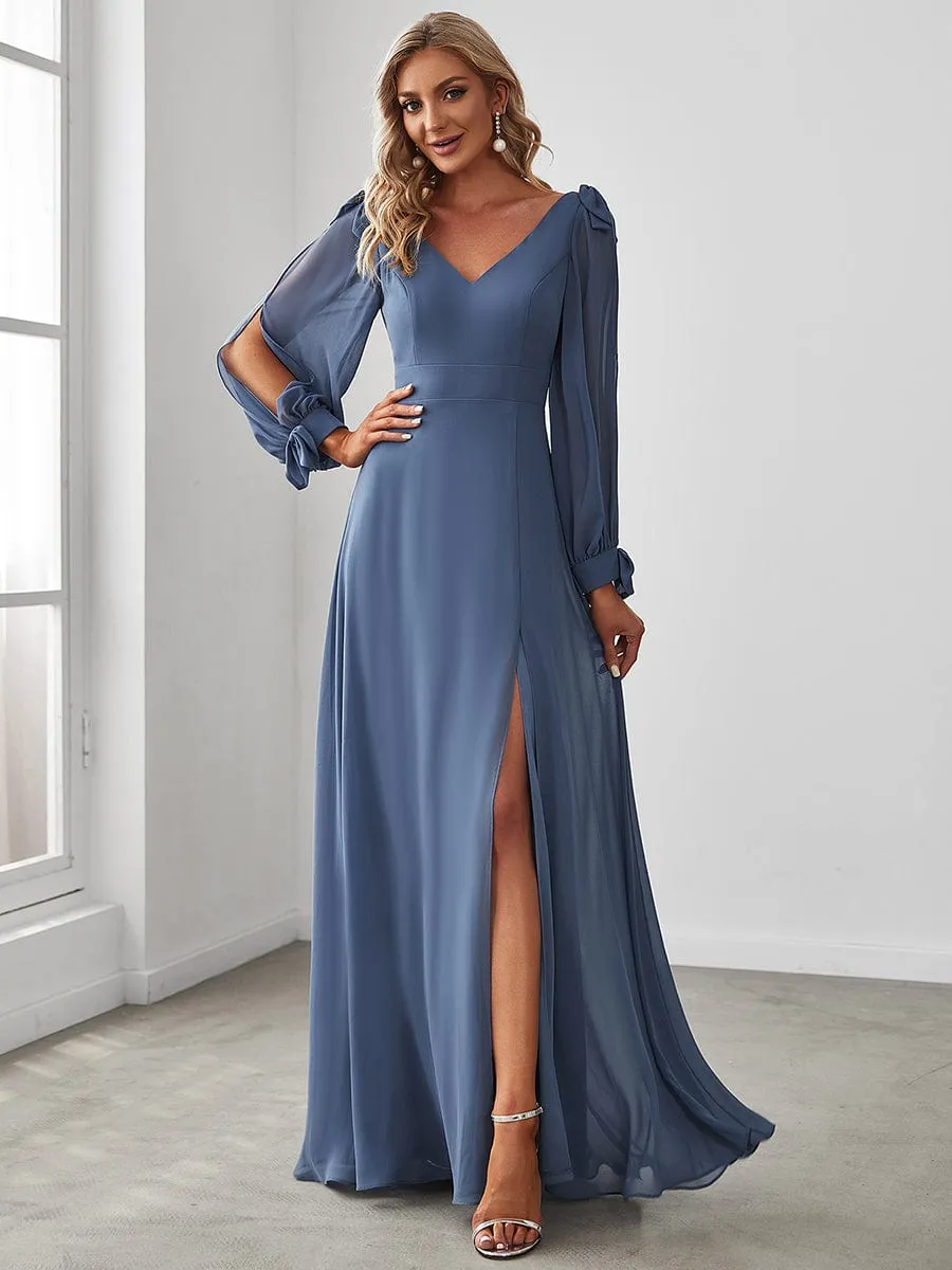 Open Lantern Sleeve A-Line Mother of the Bride Dress
