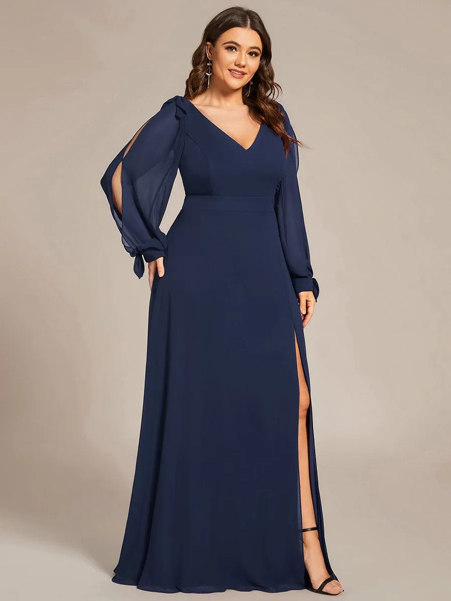 Open Lantern Sleeve A-Line Mother of the Bride Dress