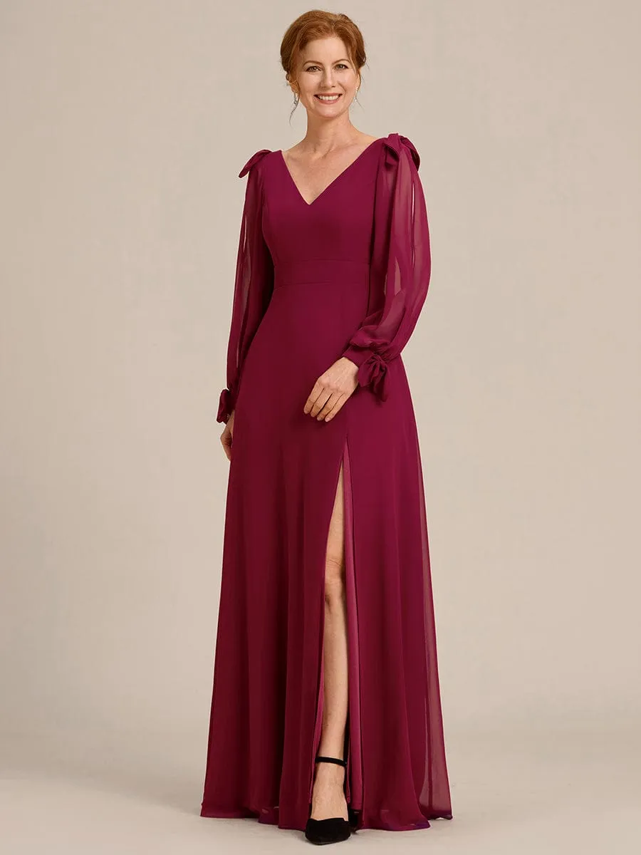Open Lantern Sleeve A-Line Mother of the Bride Dress