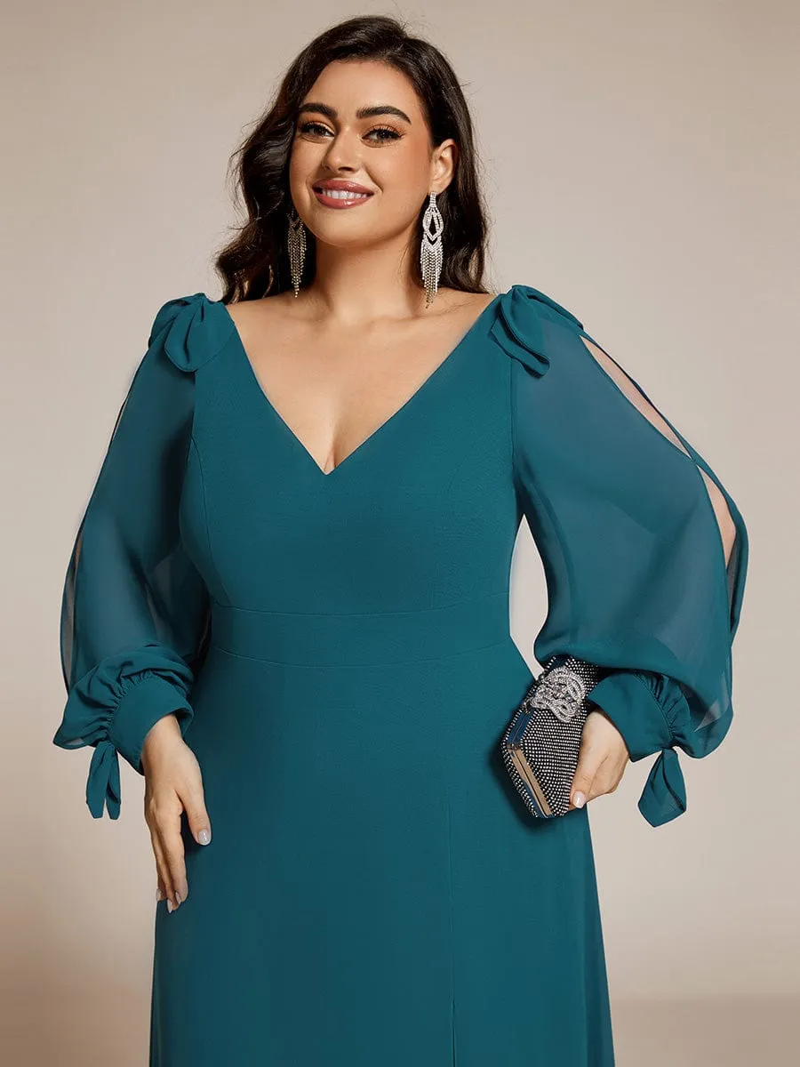 Open Lantern Sleeve A-Line Mother of the Bride Dress