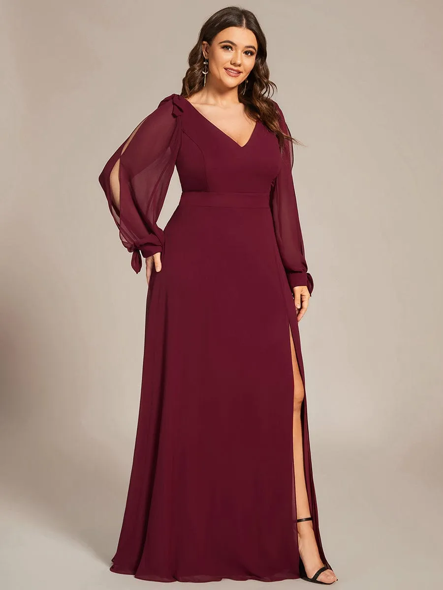 Open Lantern Sleeve A-Line Mother of the Bride Dress