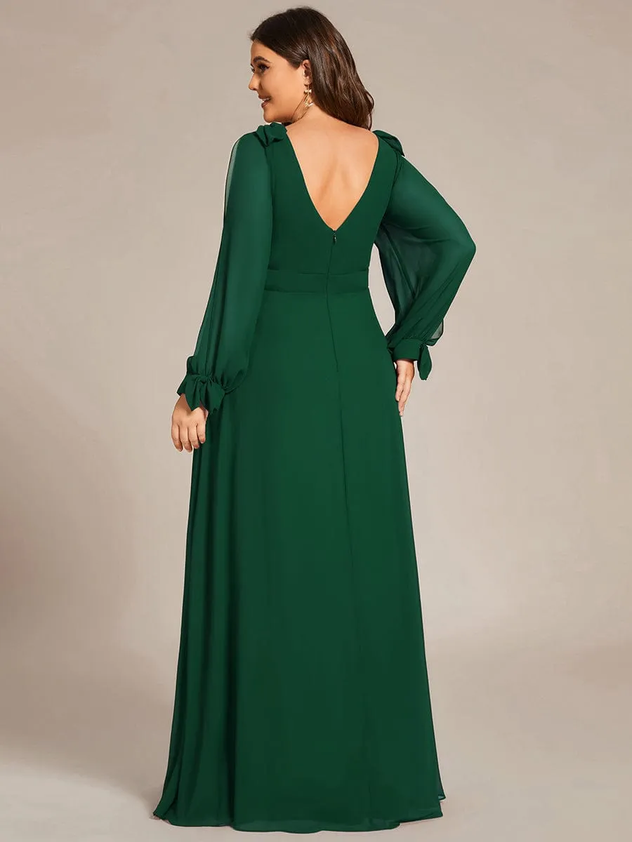 Open Lantern Sleeve A-Line Mother of the Bride Dress