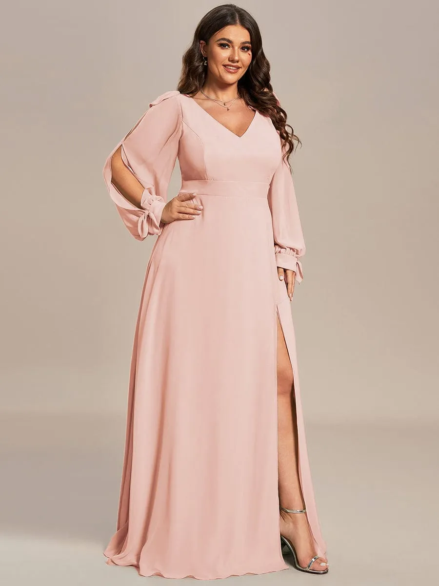 Open Lantern Sleeve A-Line Mother of the Bride Dress