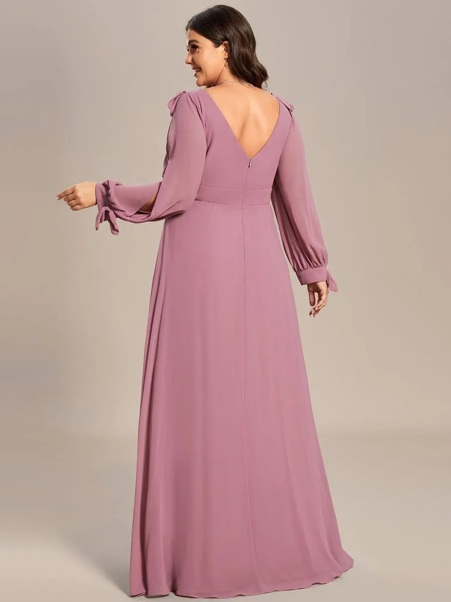 Open Lantern Sleeve A-Line Mother of the Bride Dress