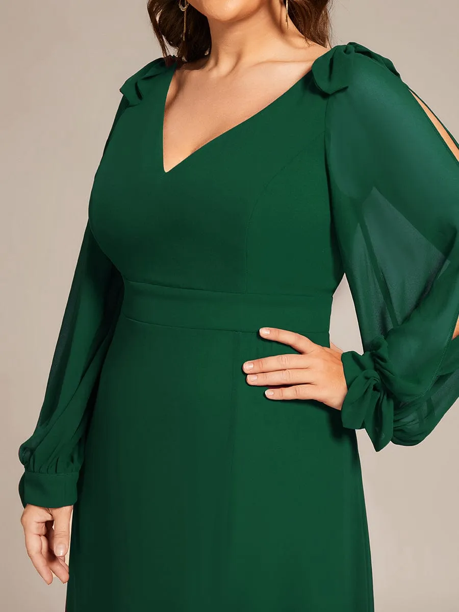 Open Lantern Sleeve A-Line Mother of the Bride Dress
