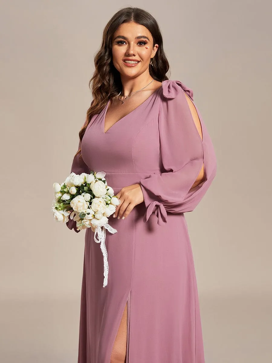 Open Lantern Sleeve A-Line Mother of the Bride Dress
