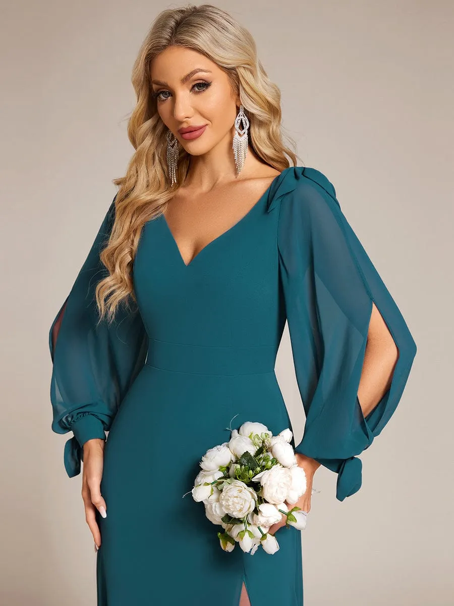 Open Lantern Sleeve A-Line Mother of the Bride Dress