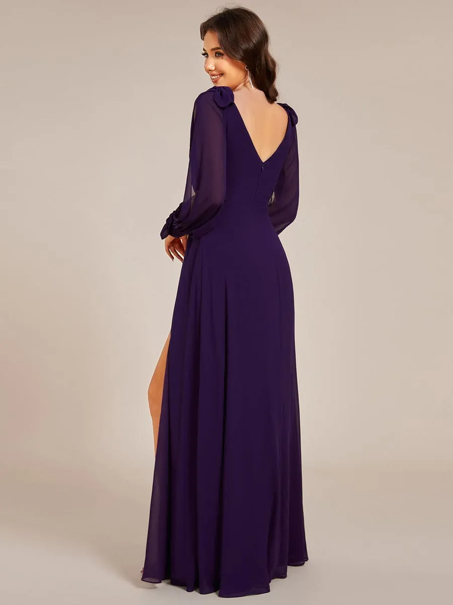 Open Lantern Sleeve A-Line Mother of the Bride Dress