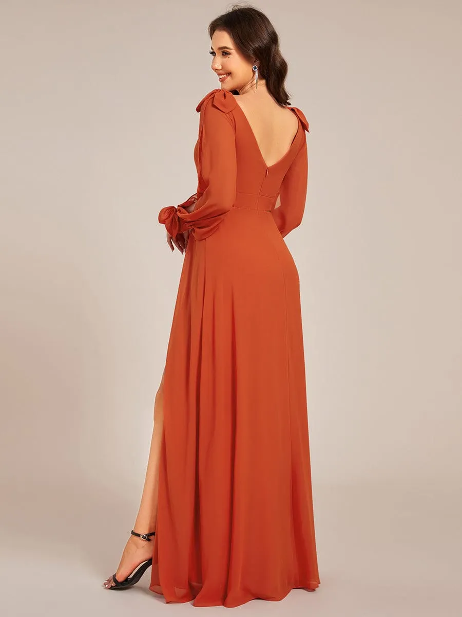 Open Lantern Sleeve A-Line Mother of the Bride Dress