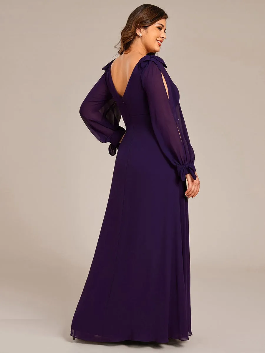 Open Lantern Sleeve A-Line Mother of the Bride Dress
