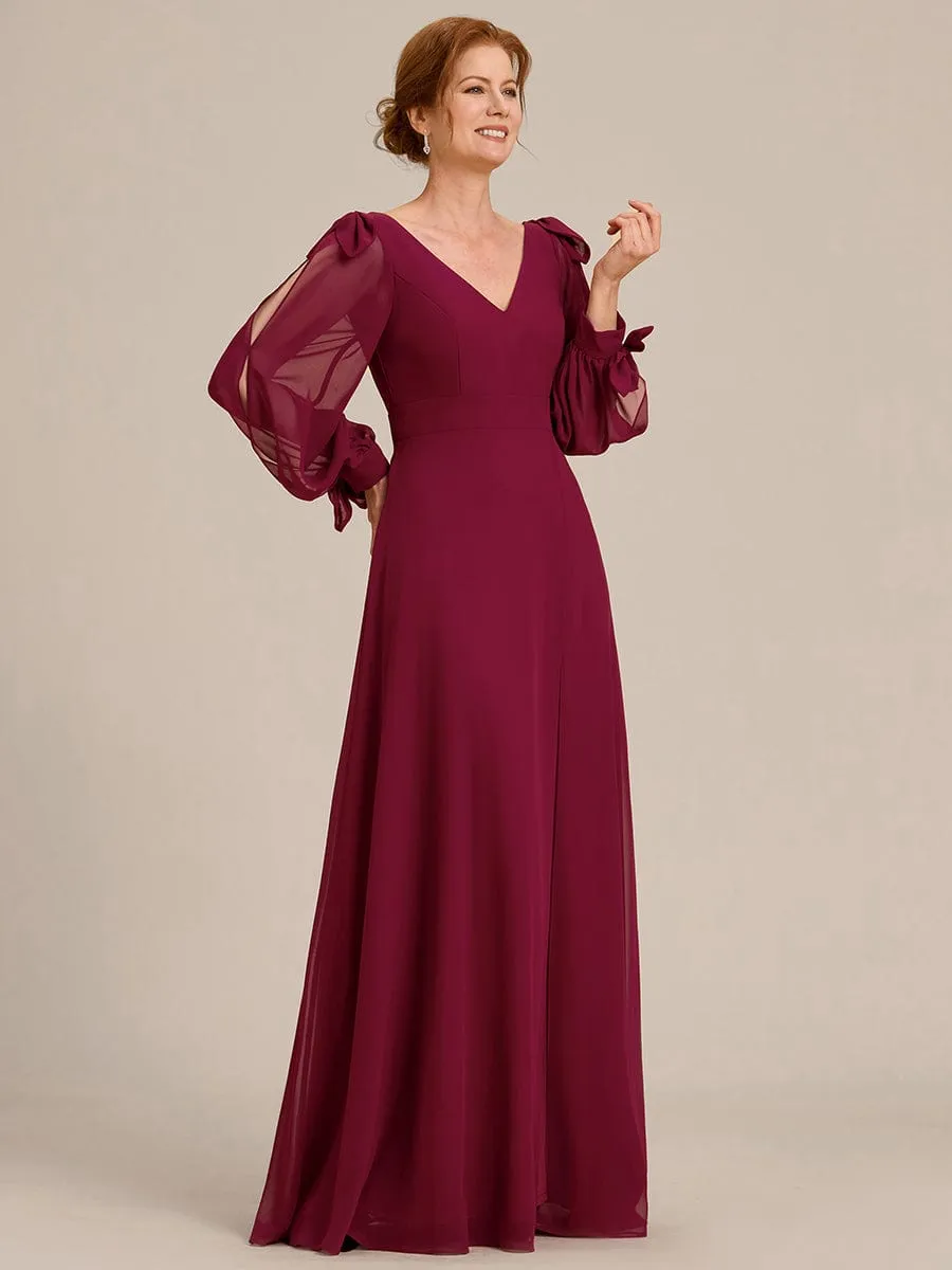 Open Lantern Sleeve A-Line Mother of the Bride Dress