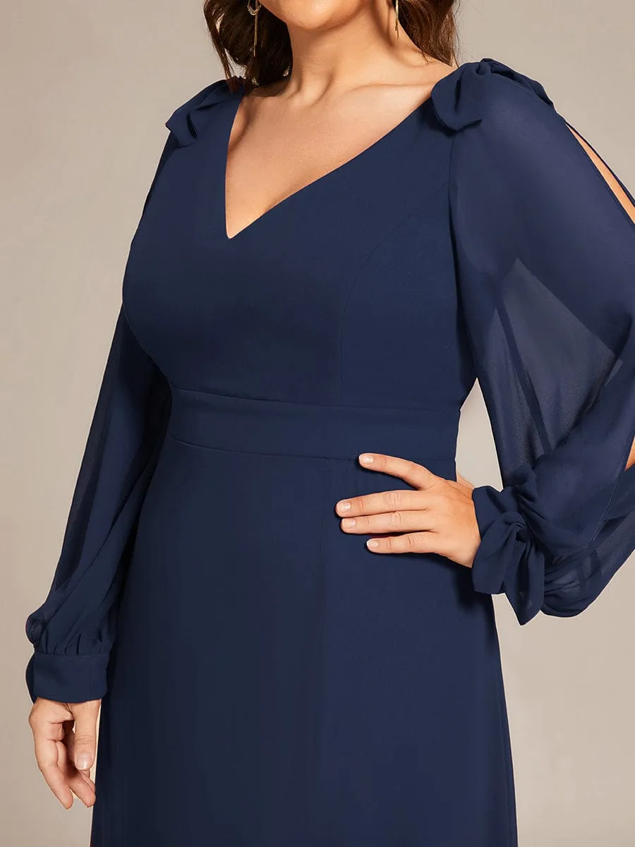 Open Lantern Sleeve A-Line Mother of the Bride Dress