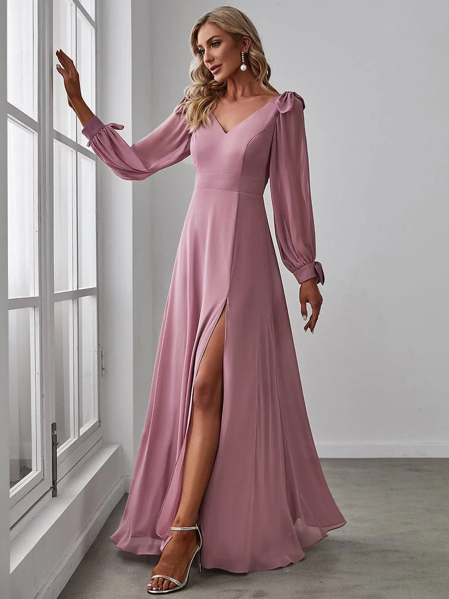 Open Lantern Sleeve A-Line Mother of the Bride Dress