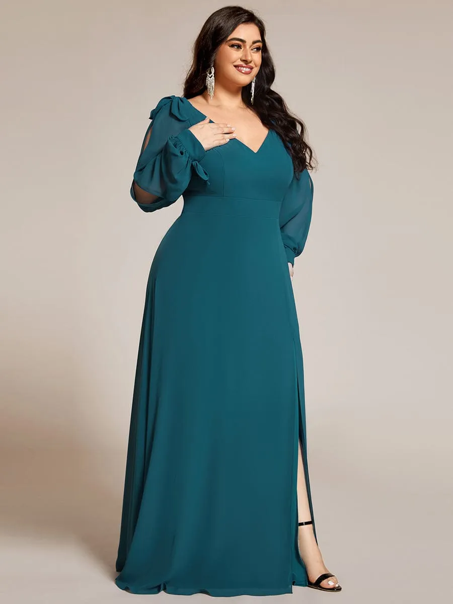 Open Lantern Sleeve A-Line Mother of the Bride Dress