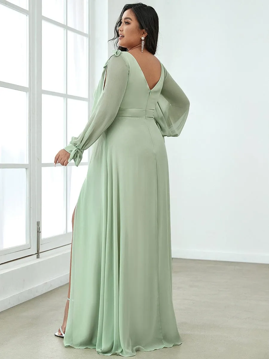 Open Lantern Sleeve A-Line Mother of the Bride Dress