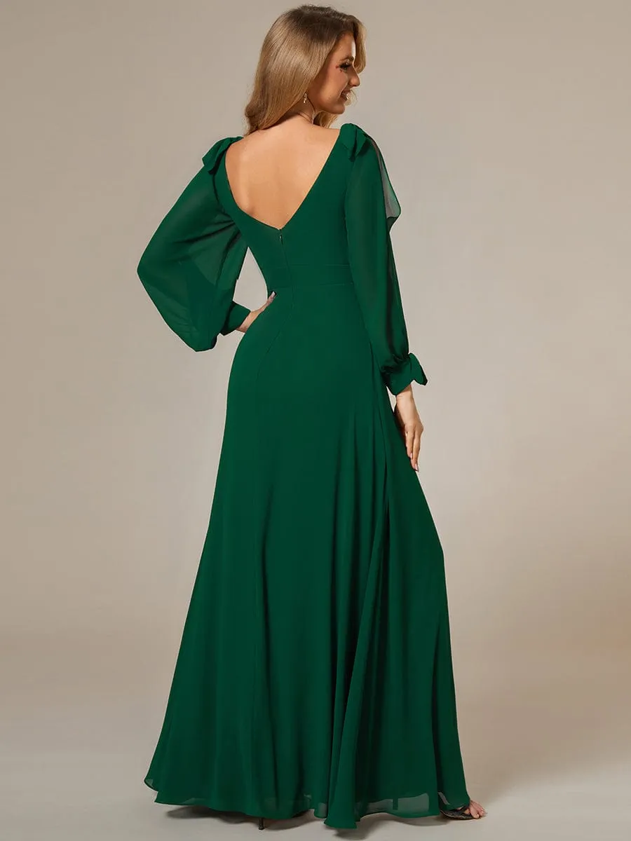 Open Lantern Sleeve A-Line Mother of the Bride Dress