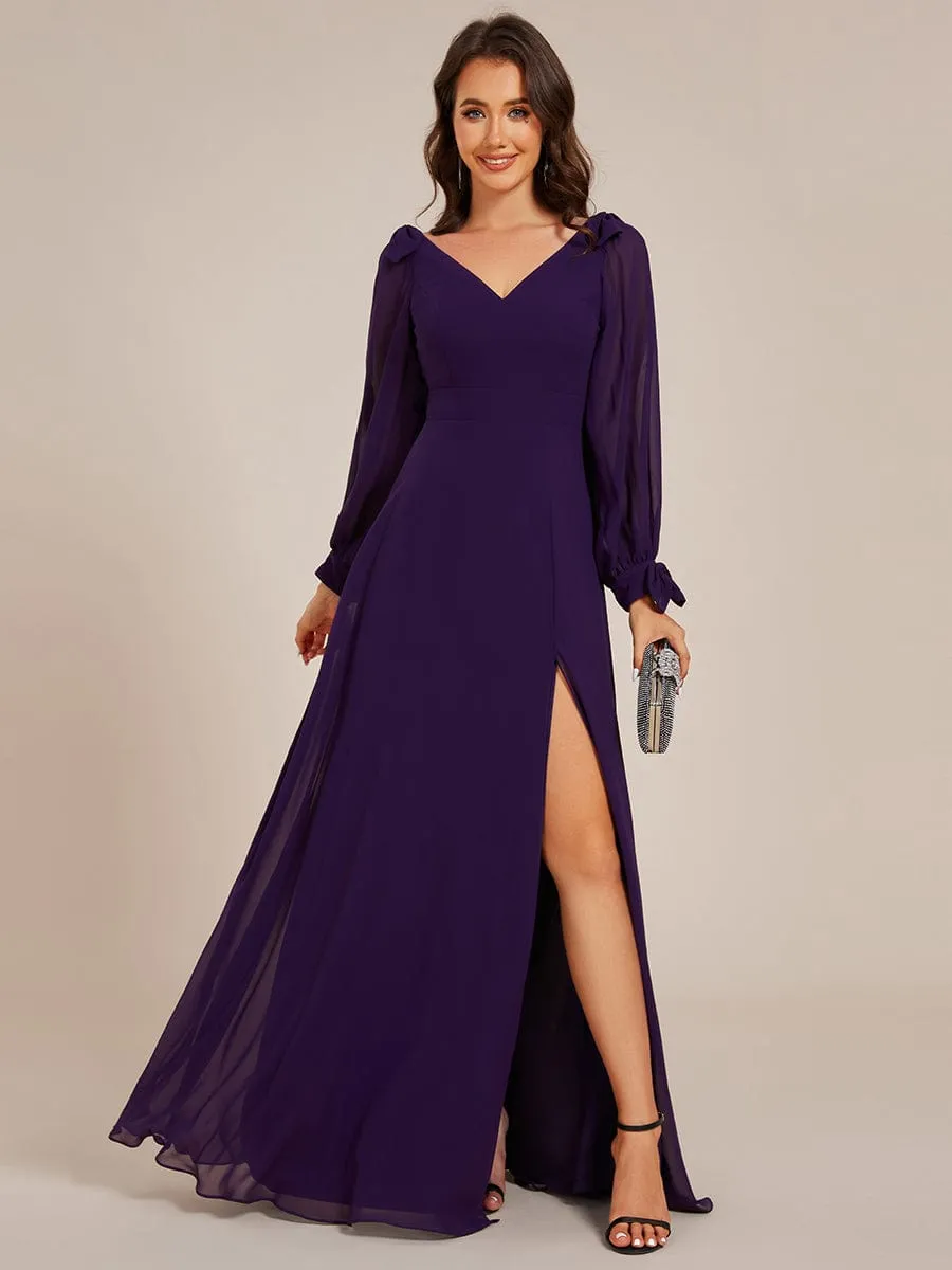 Open Lantern Sleeve A-Line Mother of the Bride Dress