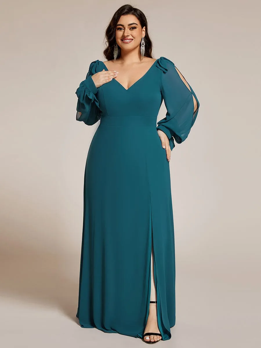 Open Lantern Sleeve A-Line Mother of the Bride Dress