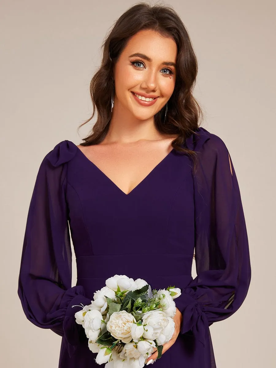 Open Lantern Sleeve A-Line Mother of the Bride Dress