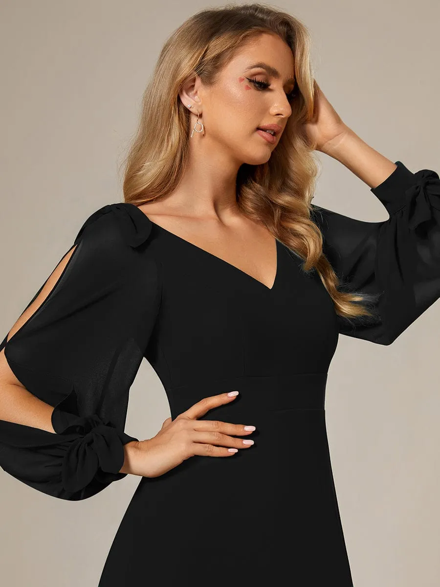 Open Lantern Sleeve A-Line Mother of the Bride Dress
