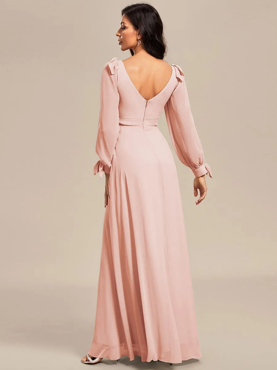 Open Lantern Sleeve A-Line Mother of the Bride Dress