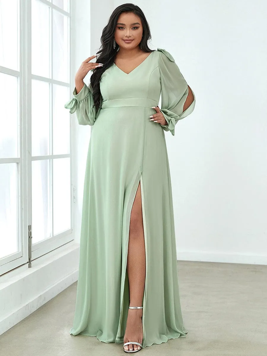 Open Lantern Sleeve A-Line Mother of the Bride Dress