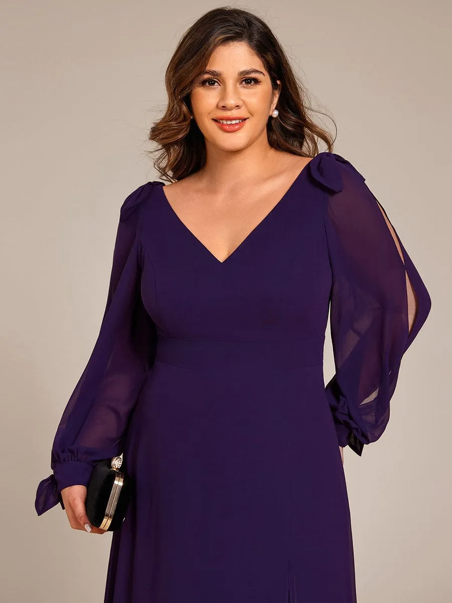 Open Lantern Sleeve A-Line Mother of the Bride Dress