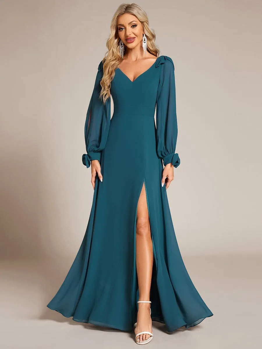 Open Lantern Sleeve A-Line Mother of the Bride Dress